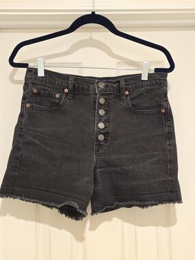 GAP Black High-Rise Button-Fly Denim Shorts